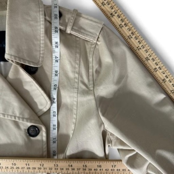Zara Basic Womens Trench Coat Sz L Beige Double Breasted Belted Made in Spain - Picture 7 of 7